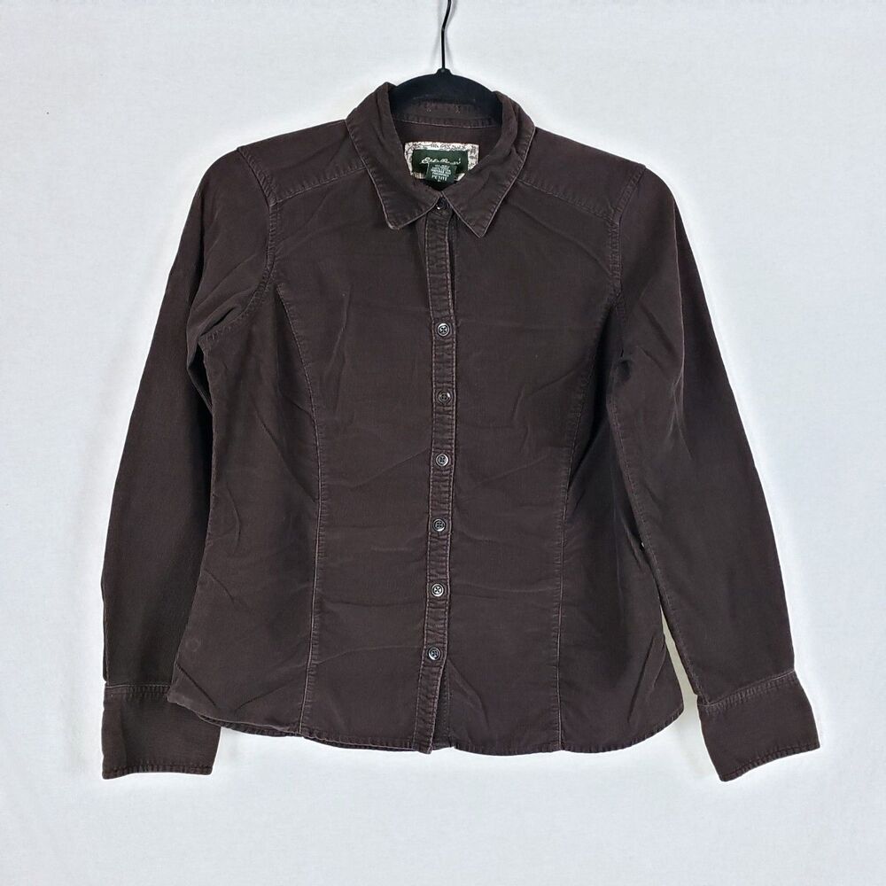 Eddie Bauer Brown Corduroy Button-Up Shirt Womens S Petite Heritage Academia